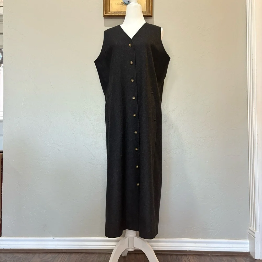 Orvis 100% Wool Button Front Long Vest Dress – Charcoal Gray – Size 10P - Picture 4 of 14